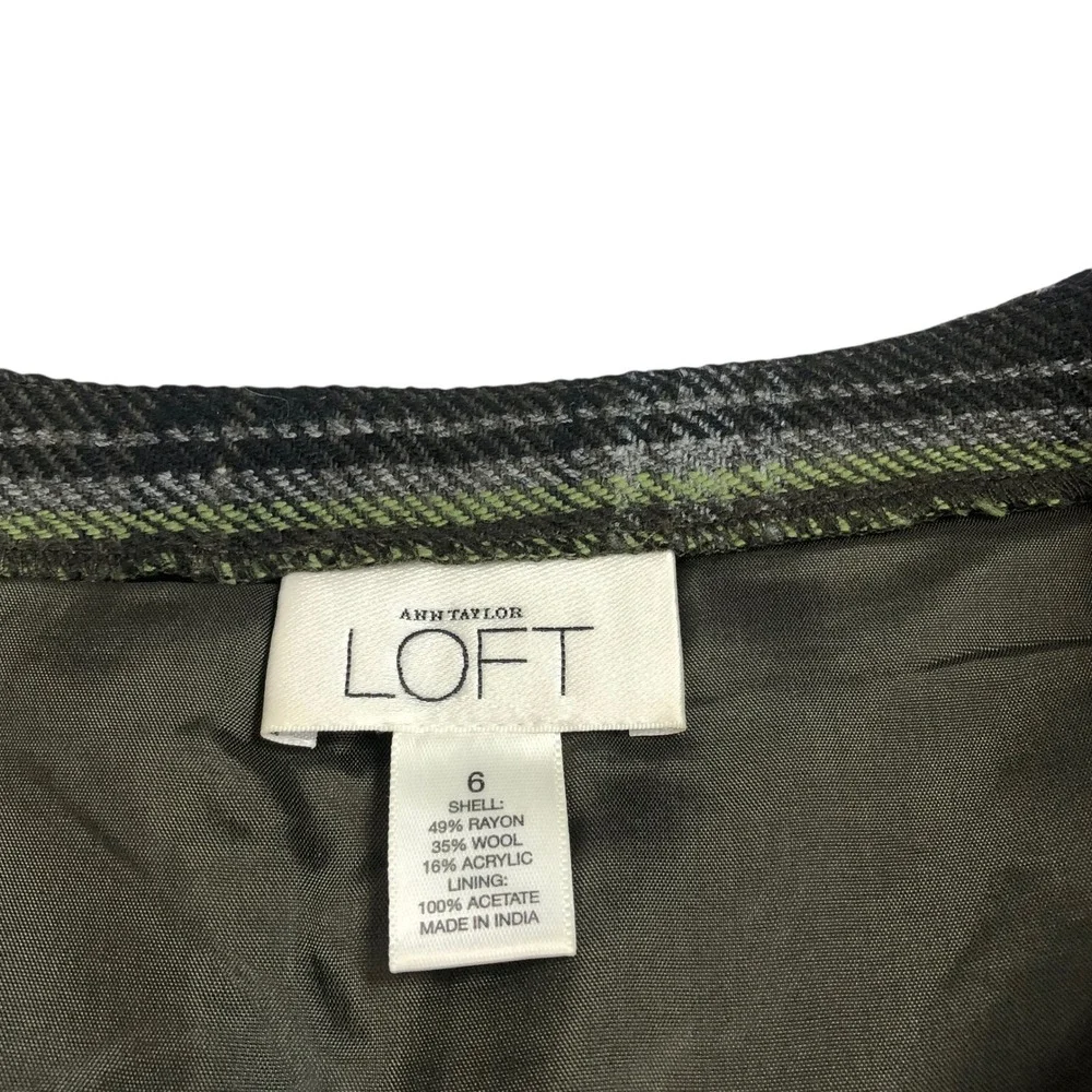 Ann Taylor LOFT Wool Blend Plaid Pleated‎ A-Line Skirt Size 6 Academia Preppy